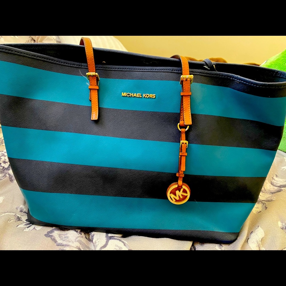 Michael Kohrs Blue Striped Medium Tote
